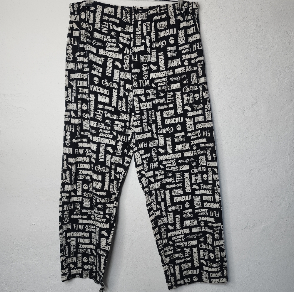 Black Horror Monster Print Lounge Pants Pajama Bottoms XL‎